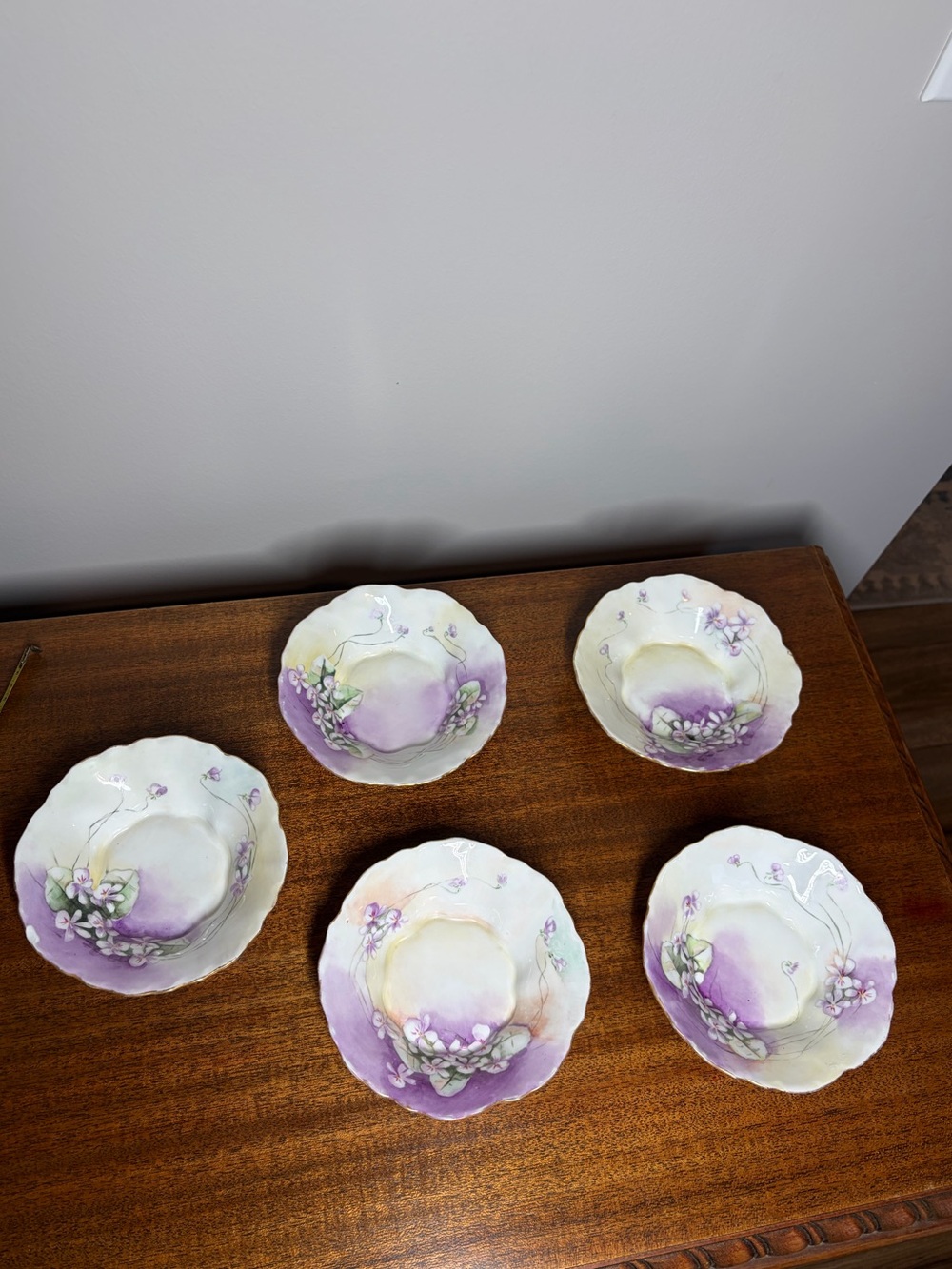 5 Antique Rosenthal Versailles Footed Berry Bowls, Hand Painted Purple Violets